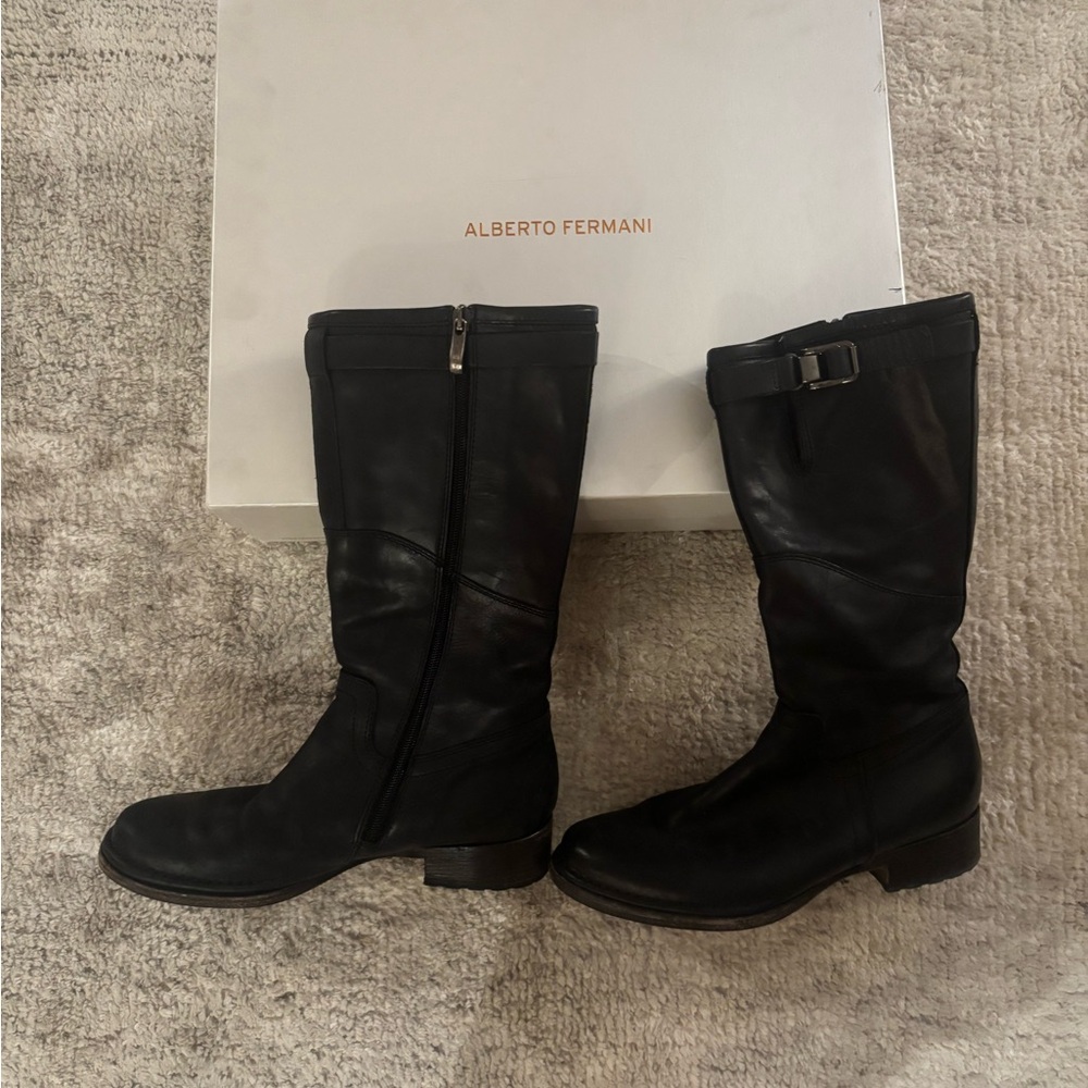 Women's Black Leather mid-calf Boots 37.5 - Picture 6 of 7